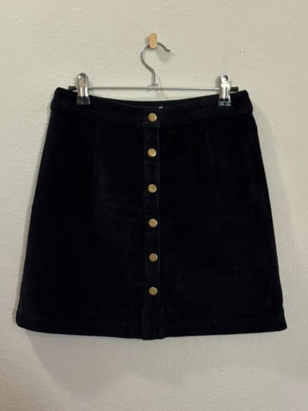 Black Corduroy Button Front Mini Skirt Size Small